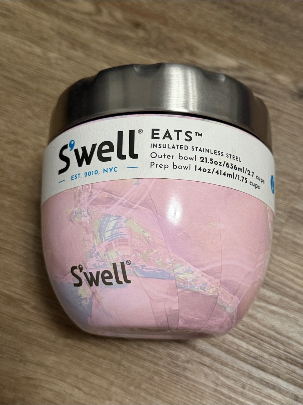 S'well Pink Marble Insulated Prep Bowl with Metallic Lid